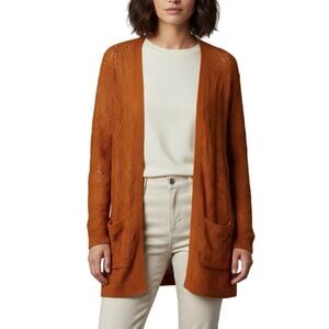 Market & Spruce Cecily Pointelle Open Front Cardigan Orange NWT Women’s XS